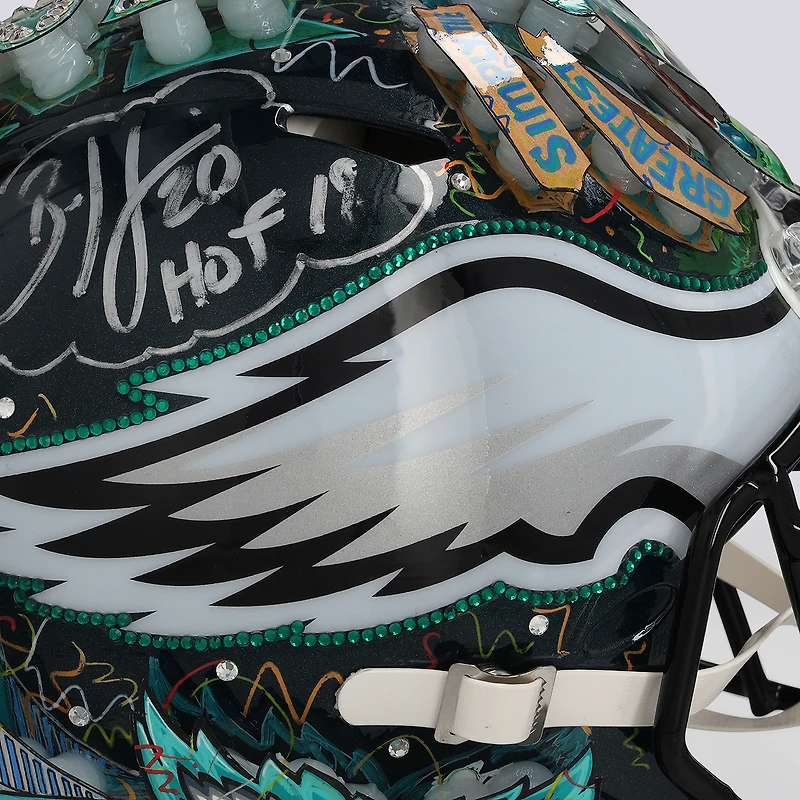 Casque Riddell Speed Authentic autographié par Brian Dawkins (Philadelphia Eagles) avec inscription « HOF 18 » - Illustration de Charles Fazzino - WN55916223