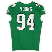 Maillot vert Kelly n° 94 porté par Byron Young (Philadelphia Eagles) lors du match contre les New York Giants le 26 octobre 2025