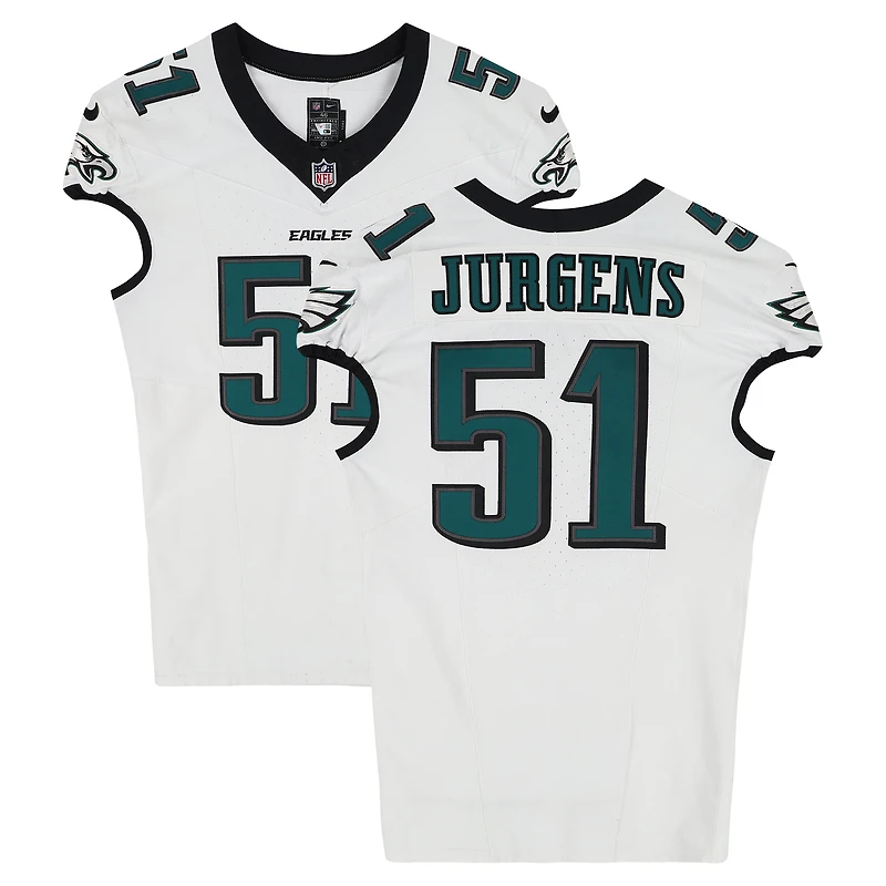Maillot blanc n° 51 porté par Cam Jurgens lors du match des Eagles de Philadelphie contre les Rams de Los Angeles le 21 septembre 2025