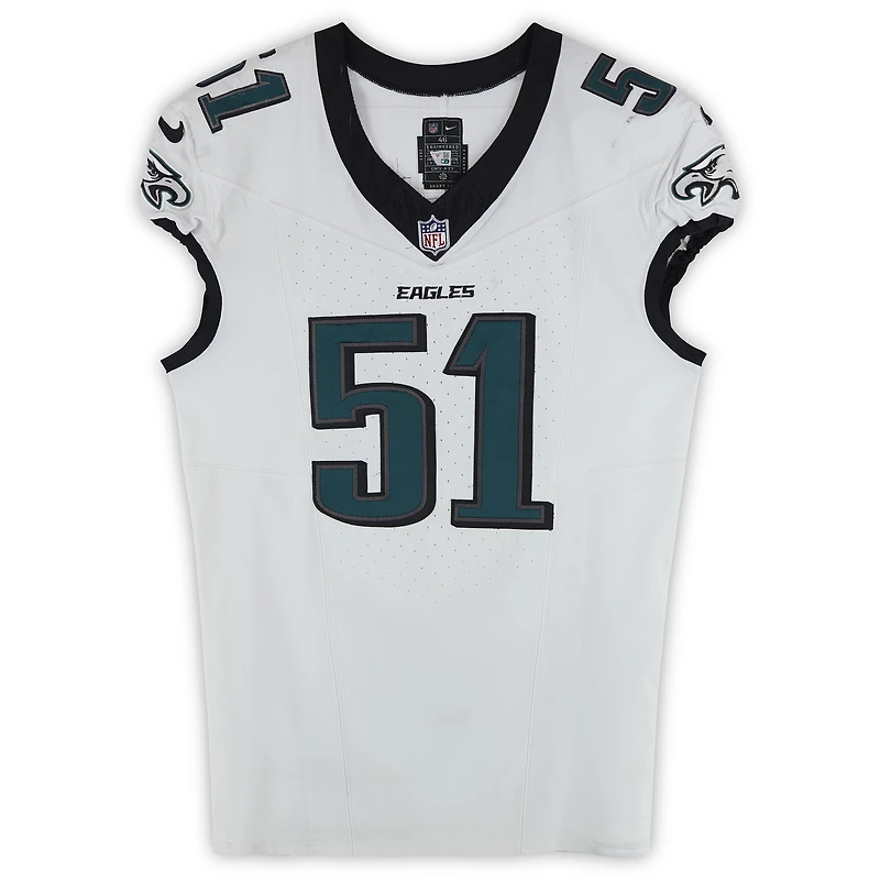 Cam Jurgens Philadelphia Eagles Game-Used #51 White Nike Jersey from Multiple Games During the 2024 NFL Season