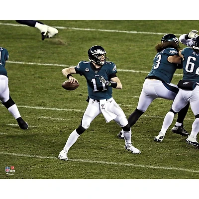 Carson Wentz Philadelphia Eagles Unsigned Green Jersey Throwing Photograph