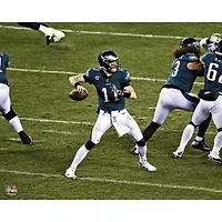 Carson Wentz Philadelphia Eagles Unsigned Green Jersey Throwing Photograph