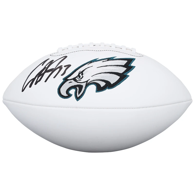 Ballon de football Wilson White Panel autographié par Cooper DeJean des Eagles de Philadelphie