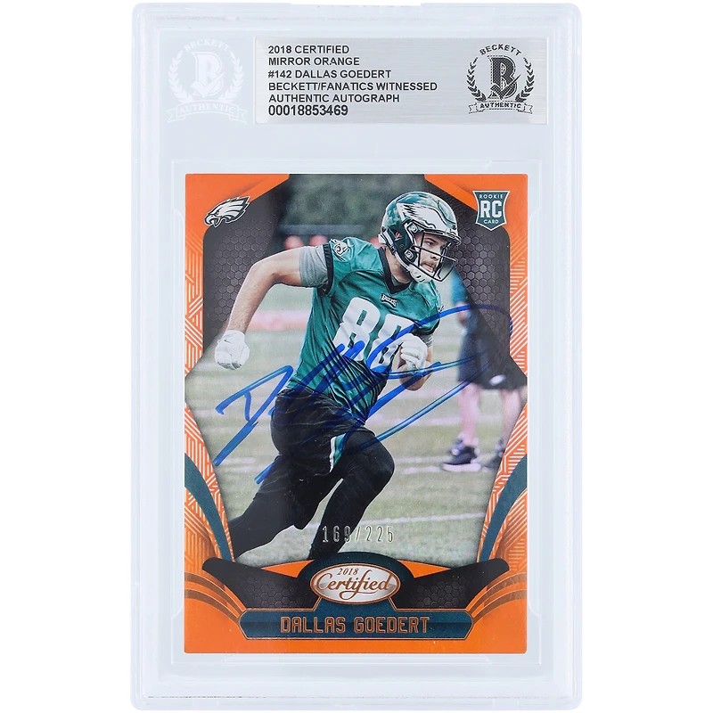 Dallas Goedert Philadelphia Eagles Autographed 2018 Panini Certified Mirror Orange #142 #/225 Beckett Fanatics Witnessed Authenticated Rookie Card