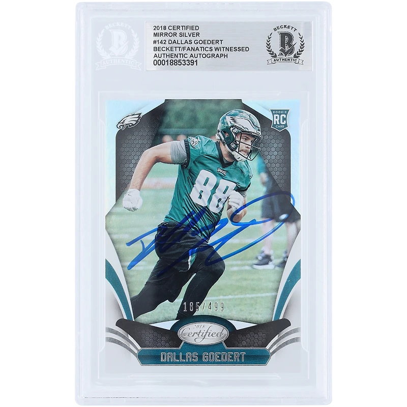 Dallas Goedert Philadelphia Eagles Autographed 2018 Panini Certified Mirror Silver #142 #/499 Beckett Fanatics Witnessed Authenticated Rookie Card