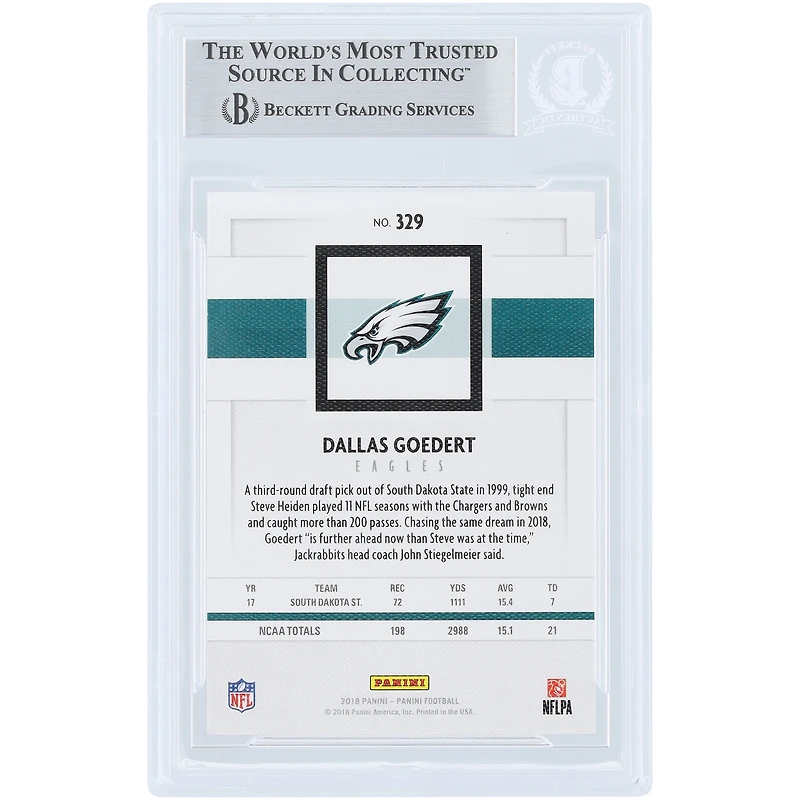 Dallas Goedert Philadelphia Eagles Autographed 2018 Panini Football #329 Beckett Fanatics Witnessed Authenticated Rookie Card