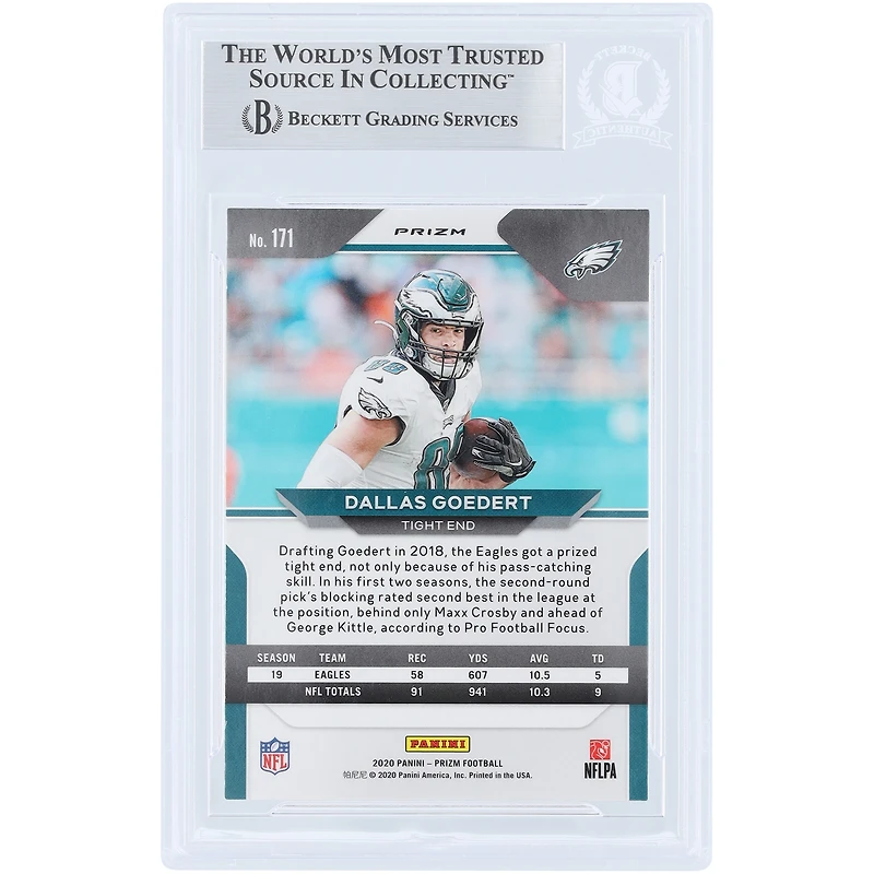 Dallas Goedert Philadelphia Eagles Autographed 2020 Panini Prizm Red White & Blue #171 Beckett Fanatics Witnessed Authenticated Card