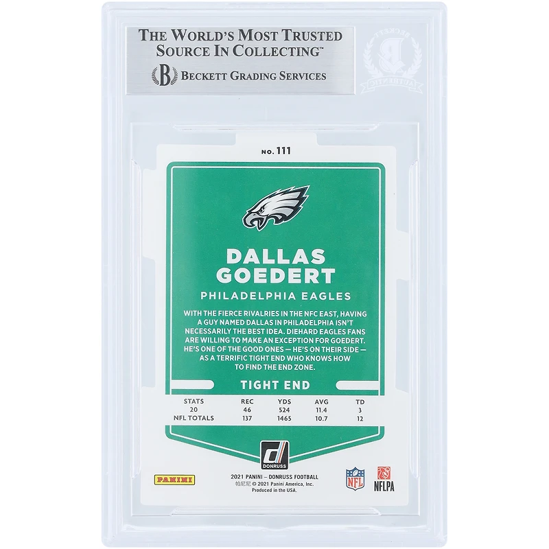 Dallas Goedert Philadelphia Eagles Autographed 2021 Panini Donruss Press Proof Gold Die-Cut #111 #/25 Beckett Fanatics Witnessed Authenticated Card