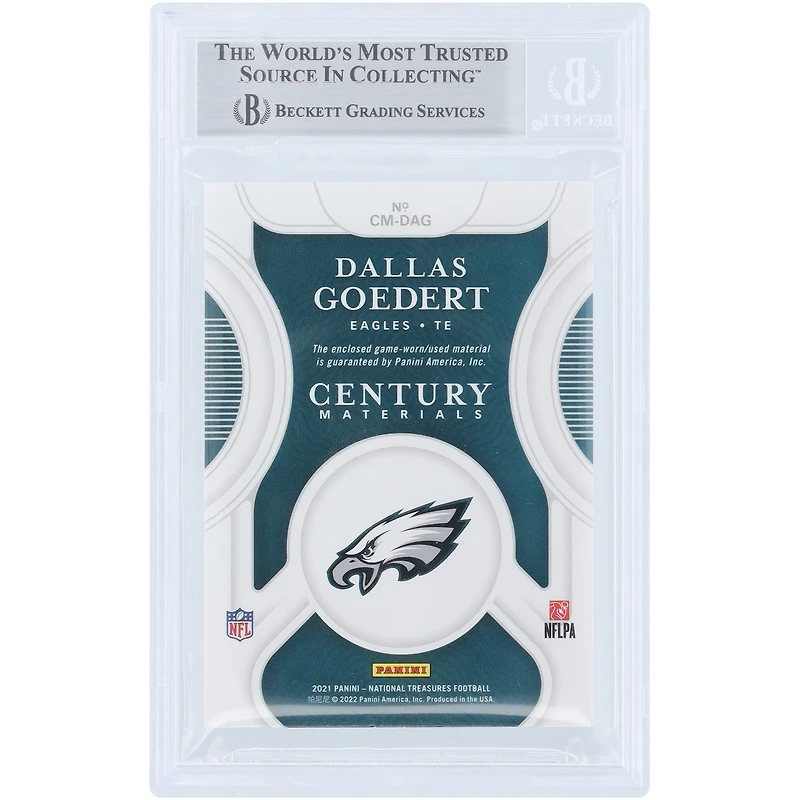Dallas Goedert Philadelphia Eagles Autographed 2021 Panini National Treasures Century Materials Holo Silver Quad-Color Relic #CM-DAG #/25 Beckett Fanatics Witnessed Authenticated Card