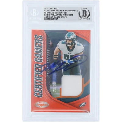 Dallas Goedert Philadelphia Eagles Autographed 2022 Panini Certified Certified Gamers Mirror Orange GU Relic #CG-GD #/99 Beckett Fanatics Witnessed Authenticated Card