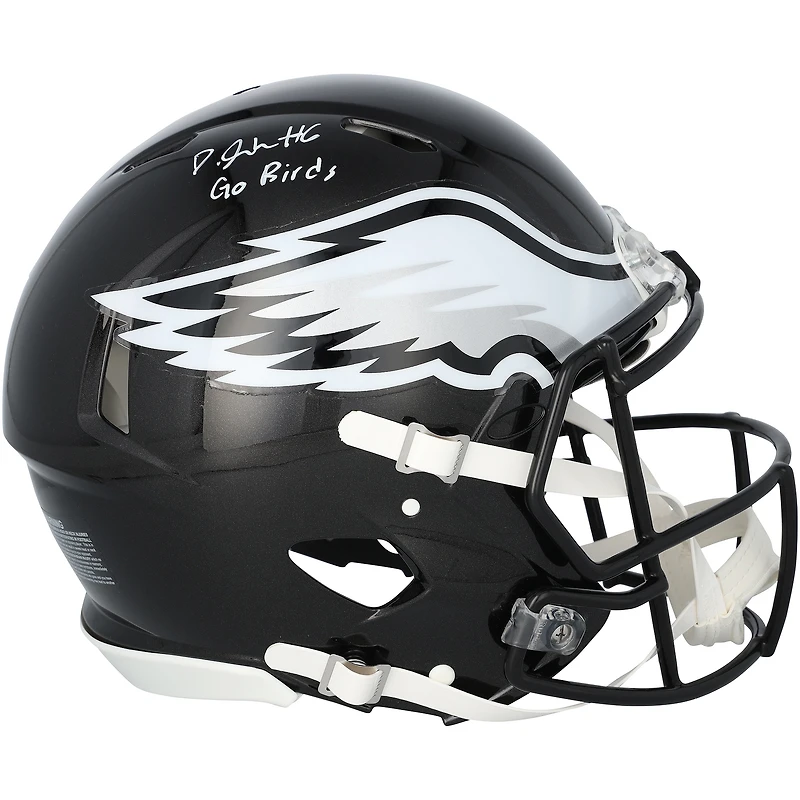 DeVonta Smith Philadelphia Eagles Autographed Riddell Black Alternate Speed Authentic Helmet with "Go Birds" Inscription