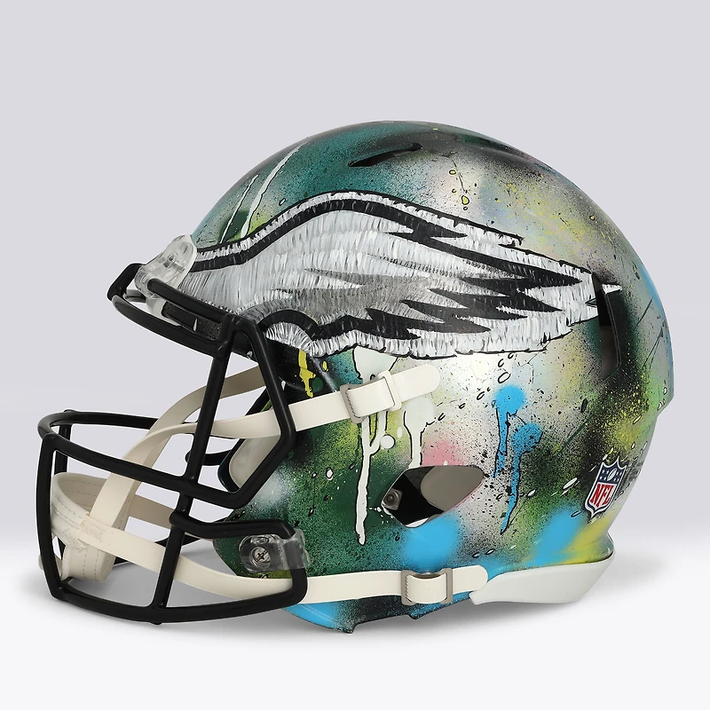 DeVonta Smith Philadelphia Eagles Autographed Riddell Speed Authentic Helmet - Art by Shawn Voelker - NF70444433