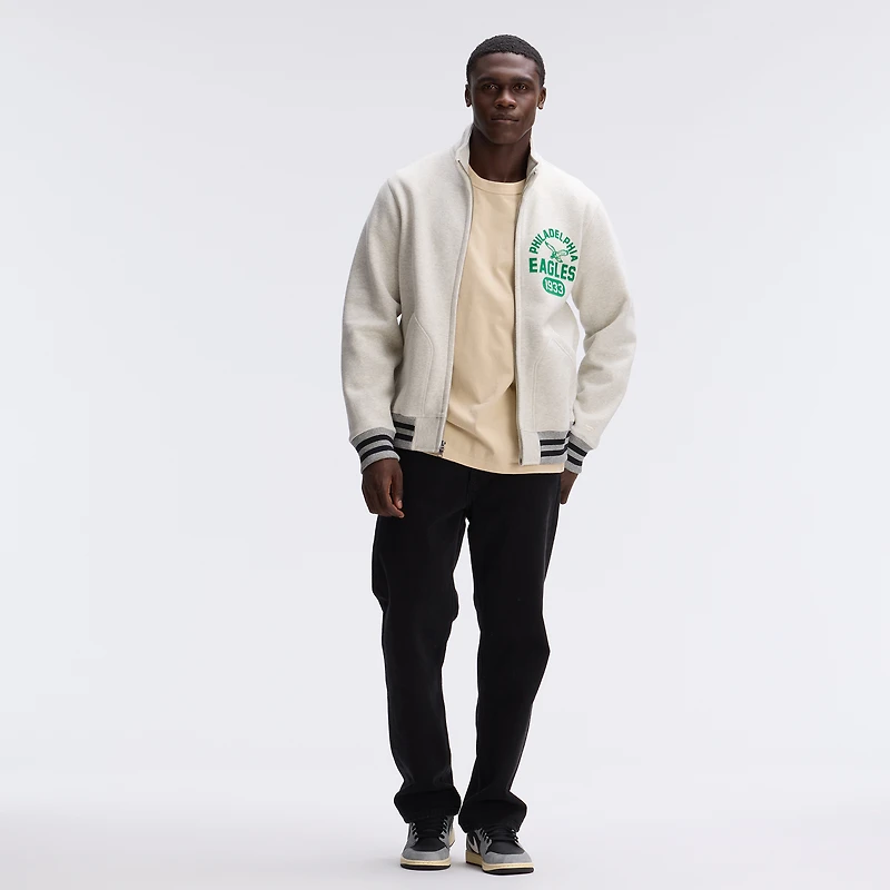 Veste polaire emblématique Fanatics Oatmeal Philadelphia Eagles à fermeture éclair intégrale