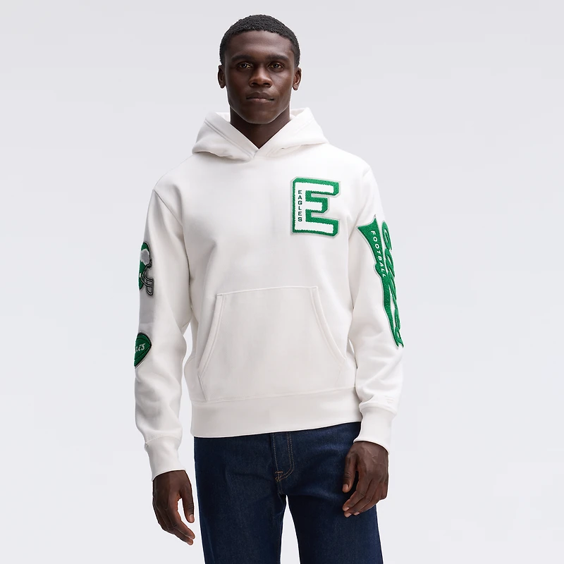 Sweat à capuche Letterman en polaire Fanatics couleur avoine Philadelphia Eagles