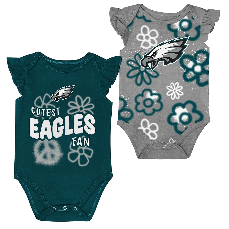Girl's Outerstuff  Midnight Green/Gray Philadelphia Eagles Sunshine Two-Piece Bodysuit Set