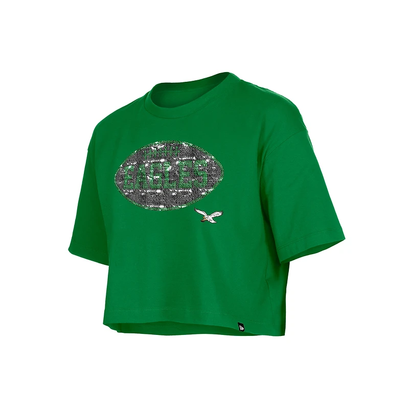 T-shirt boxy à paillettes vert Kelly pour fille des Philadelphia Eagles de New Era