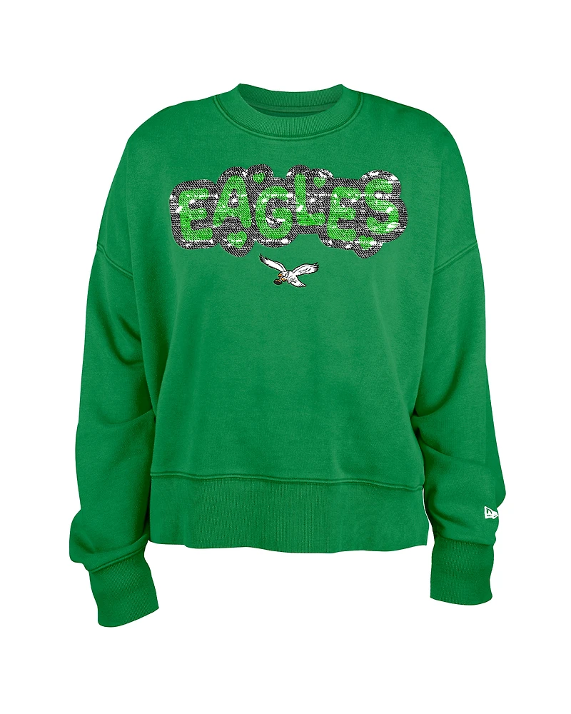 Girl's New Era Kelly Green Philadelphia Eagles Flip Sequin Sweatshirt