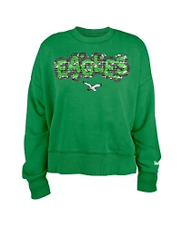 Girl's New Era Kelly Green Philadelphia Eagles Flip Sequin Sweatshirt