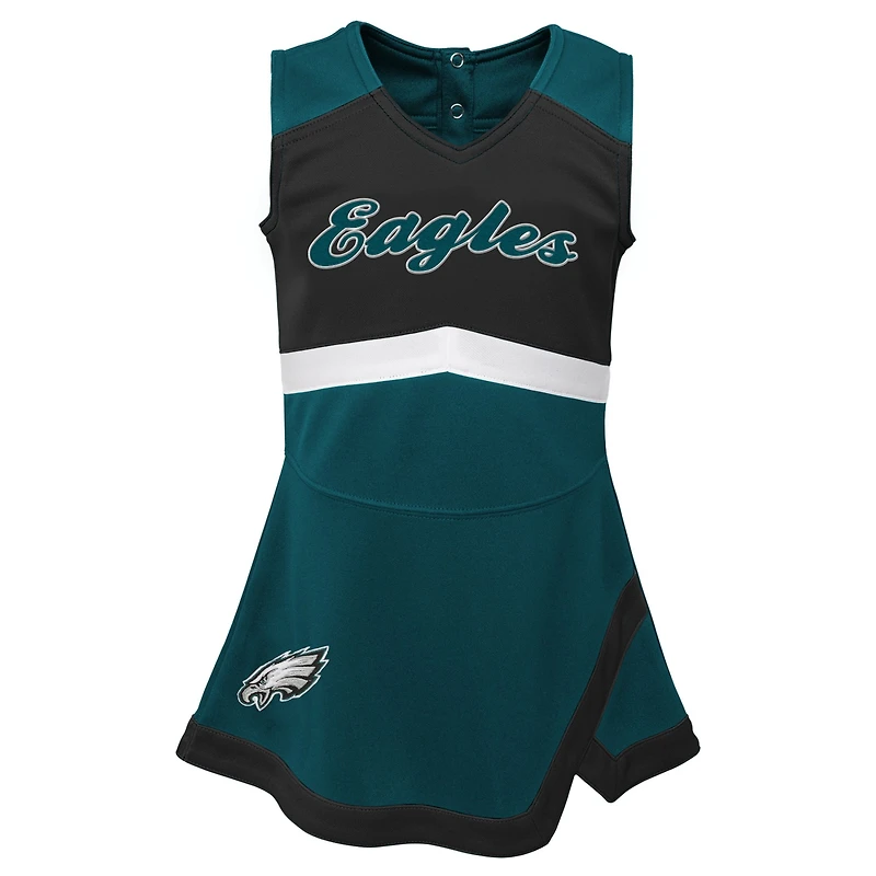Robe verte de capitaine d'encouragement des Eagles Philadelphie pour tout-petits filles avec bloomers