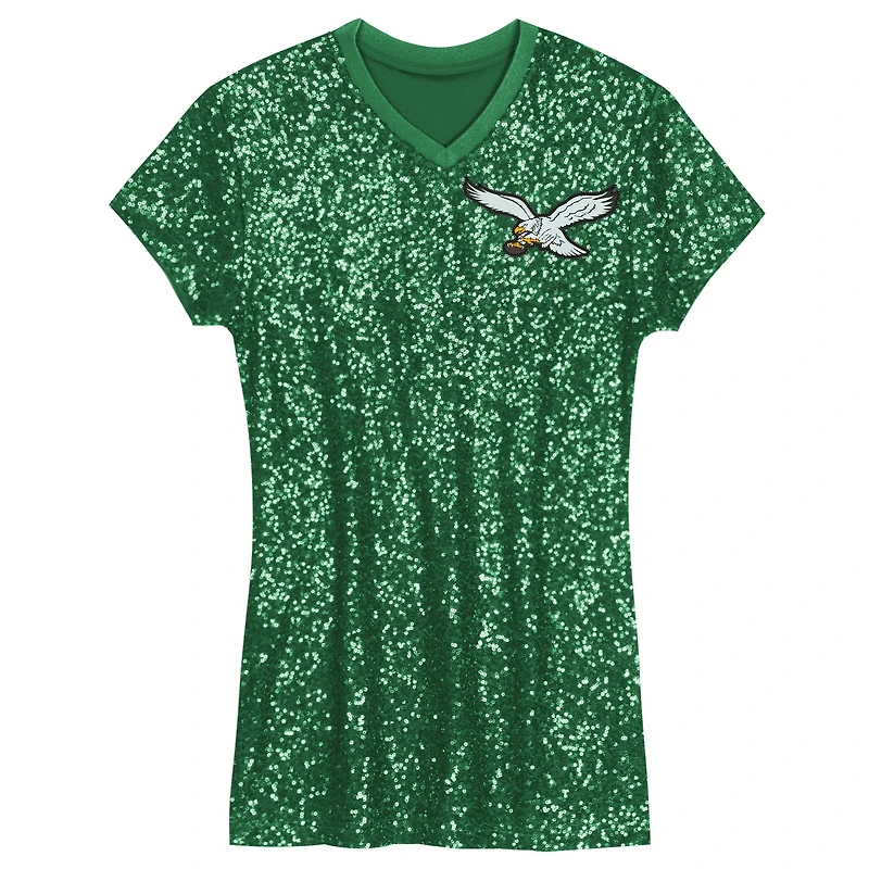 Robe à col en V sequins avec nom et numéro de joueur des Philadelphia Eagles Jalen Hurts Kelly Green pour filles