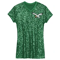Robe à col en V sequins avec nom et numéro de joueur des Philadelphia Eagles Jalen Hurts Kelly Green pour filles