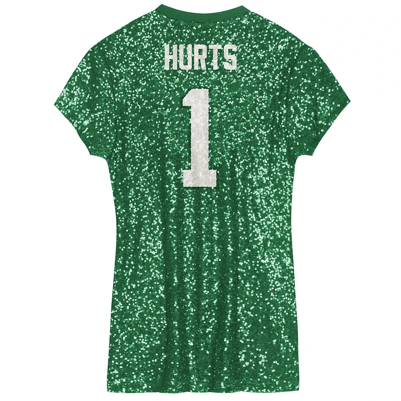 Girls Youth Jalen Hurts Kelly Green Philadelphia Eagles Sequin Player Name & Number V-Neck Dress