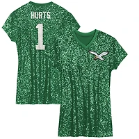 Robe à col en V sequins avec nom et numéro de joueur des Philadelphia Eagles Jalen Hurts Kelly Green pour filles