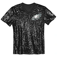 Girls Youth Black Philadelphia Eagles Wordmark Sequin V-Neck Top