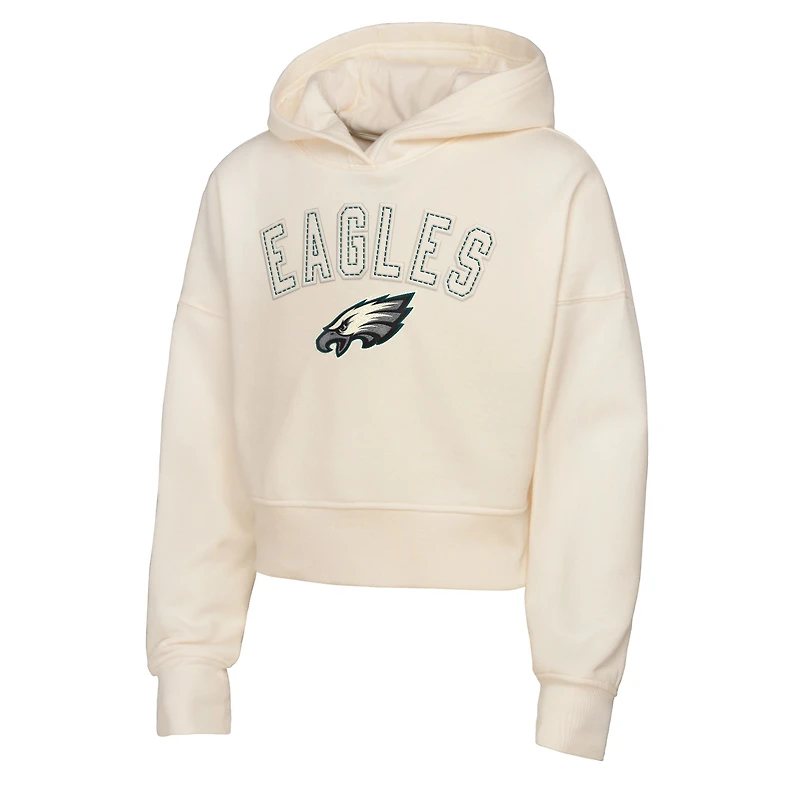 Girl's Youth Outerstuff Cream Philadelphia Eagles Oversized Blitz Cropped Pullover Hoodie