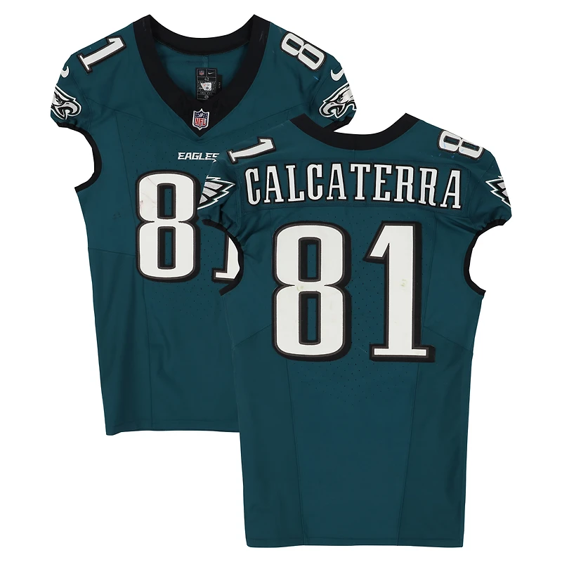 Maillot Nike vert nuit n° 81 porté par Grant Calcaterra (Philadelphia Eagles) lors du match contre les Detroit Lions le 16 novembre 2025