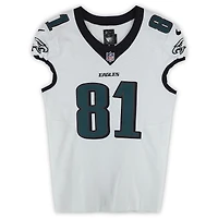 Maillot blanc Nike n° 81 porté par Grant Calcaterra, des Eagles de Philadelphie, lors de plusieurs matchs de la saison NFL 2024.