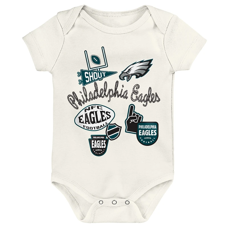 Ensemble de body trois pièces Outerstuff Philadelphia Eagles Littlest Player pour bébé et nouveau-né