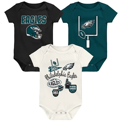 Ensemble de body trois pièces Outerstuff Philadelphia Eagles Littlest Player pour bébé et nouveau-né