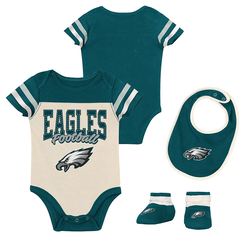 Infant & Newborn Outerstuff Philadelphia Eagles Up One Three-Piece Bodysuit, Bib Booties Set