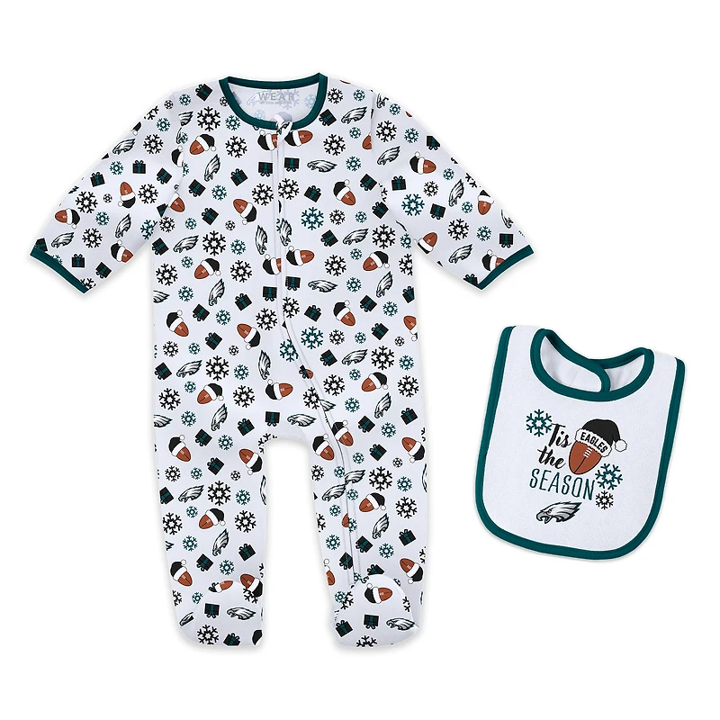 Ensemble pyjama et bavoir pour bébé nouveau-né par Erin Andrews Philadelphia Eagles Holiday à fermeture éclair