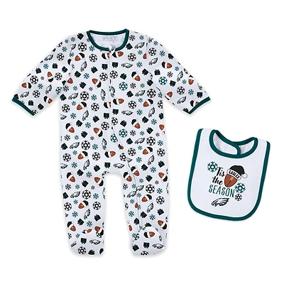Infant & Newborn WEAR by Erin Andrews Philadelphia Eagles Holiday Full-Zip Sleeper Bib Set