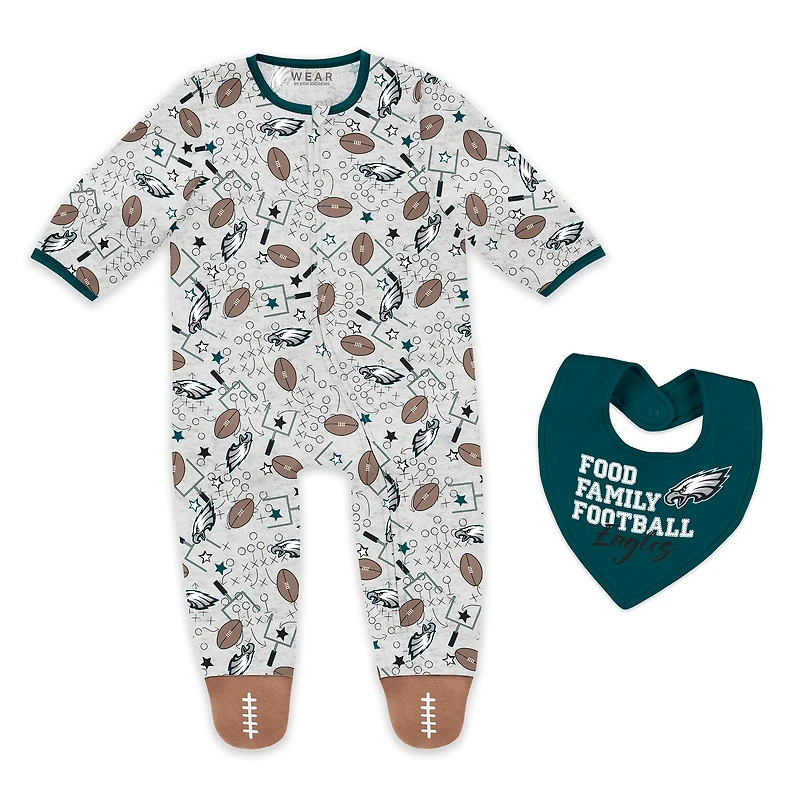 Infant & Newborn WEAR by Erin Andrews Philadelphia Eagles Sleep and Play Full-Zip Sleeper Bib Set