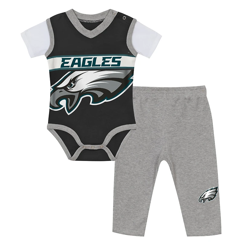 Ensemble body et pantalon deux pièces en jersey noir/gris chiné Philadelphia Eagles pour bébé Outerstuff