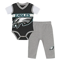 Ensemble body et pantalon deux pièces en jersey noir/gris chiné Philadelphia Eagles pour bébé Outerstuff