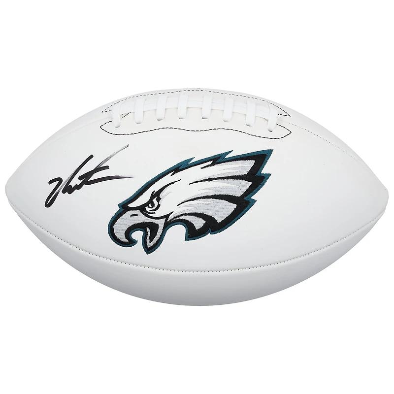 Ballon de football Wilson White Panel autographié par Jalen Carter des Eagles de Philadelphie