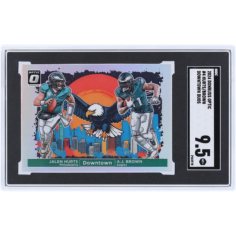 Jalen Hurts & A.J. Brown Philadelphia Eagles 2024 Panini Donruss Optic Downtown Duos Case Hit #4 SGC Authenticated 9.5 Card