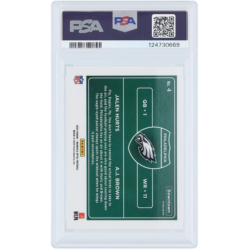 Jalen Hurts & A.J. Brown Philadelphia Eagles 2024 Panini Donruss Optic Dual Downtown Case Hit #4 PSA Authenticated 9 Card