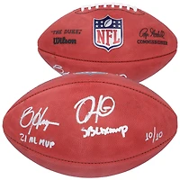 Ballon de football Wilson Duke en couleur dédicacé par Jalen Hurts et Bryce Harper avec inscriptions « SB LIX MPV » et « 21 NL MVP