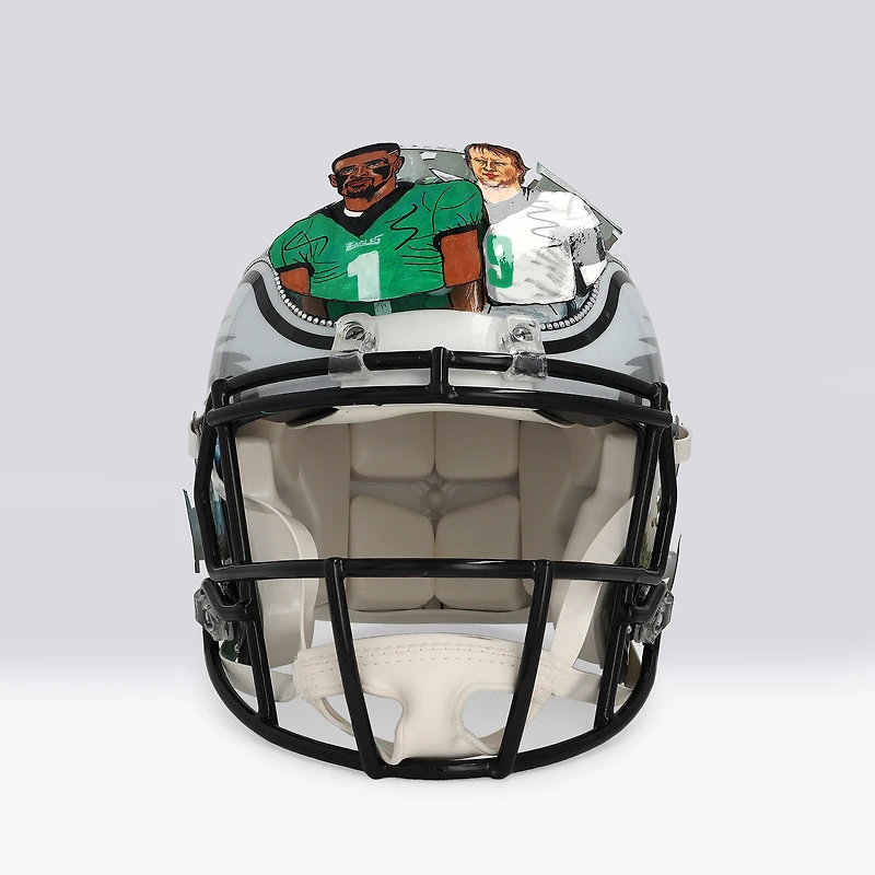 Jalen Hurts & Nick Foles Philadelphia Eagles Autographed Riddell Speed Authentic Helmet with Multiple Inscriptions - Art by Charles Fazzino - NF70445098