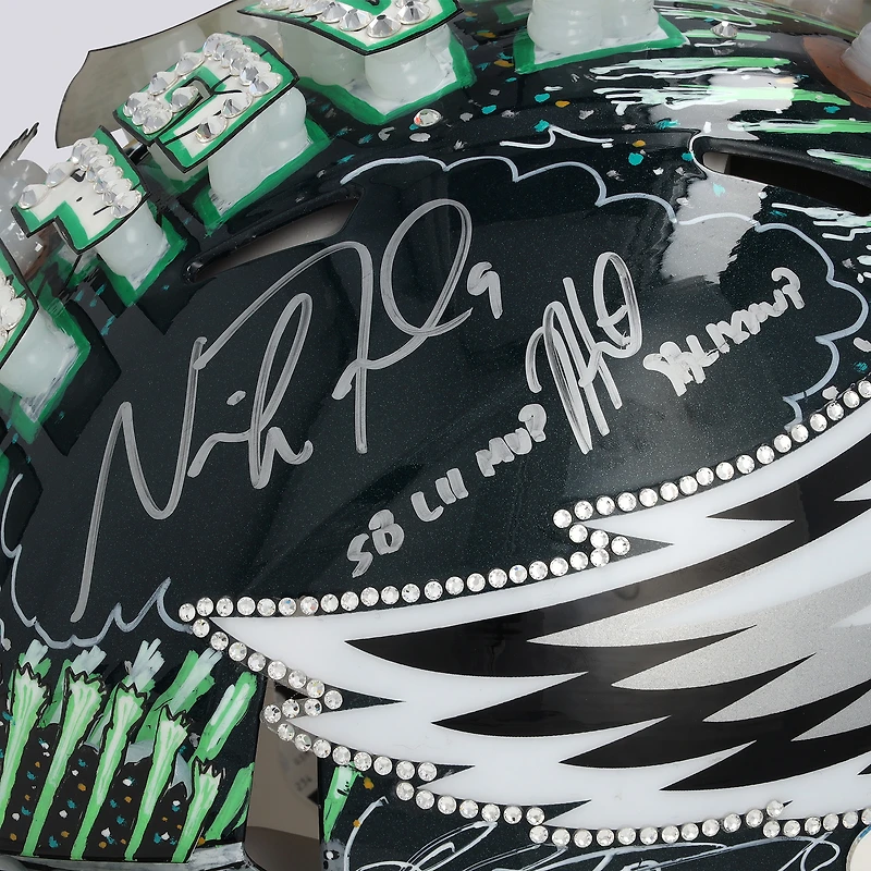 Jalen Hurts & Nick Foles Philadelphia Eagles Autographed Riddell Speed Authentic Helmet with Multiple Inscriptions - Art by Charles Fazzino - NF70445098