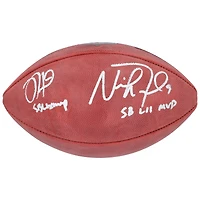 Ballon de football Wilson Duke autographié par Jalen Hurts et Nick Foles des Philadelphia Eagles avec les inscriptions « SB LIX MVP » et « SB LII MVP »