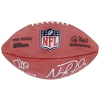 Ballon de football Wilson Duke autographié par Jalen Hurts et Nick Foles des Philadelphia Eagles avec les inscriptions « SB LIX MVP » et « SB LII MVP »