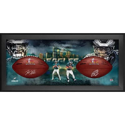 Jalen Hurts & Saquon Barkley Philadelphia Eagles Autographed Super Bowl LIX Duke Two Football Shadowbox