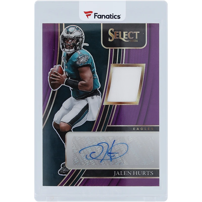 Jalen Hurts Philadelphia Eagles Autographed 2021 Panini Select Signature Memorabilia Purple Prizm Relic #SMP-JHU #6/35 Card
