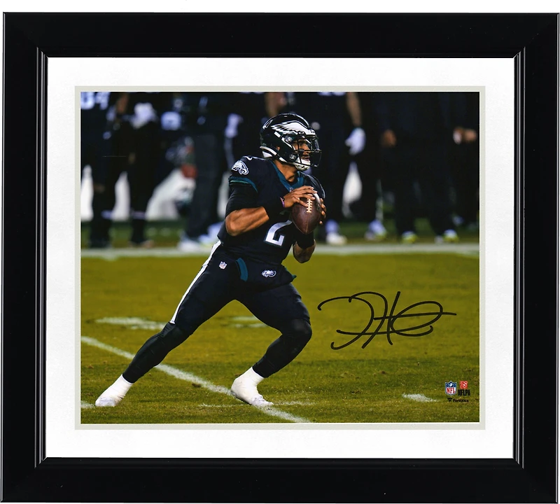 Jalen Hurts Philadelphia Eagles Autographed 8" x 10" Black Jersey Passing Photograph